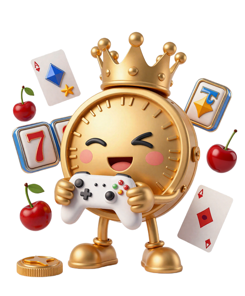 Yep Casino Maskottchen mit Gaming-Controller umgeben von Spielsymbolen